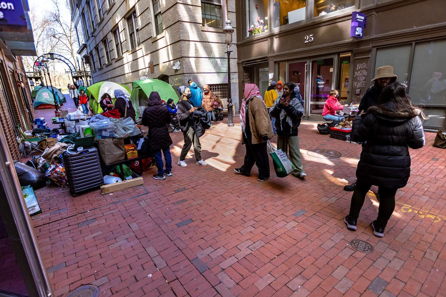 Pro-Palestinian protesters near Emerson University (Jesse Costa/WBUR)