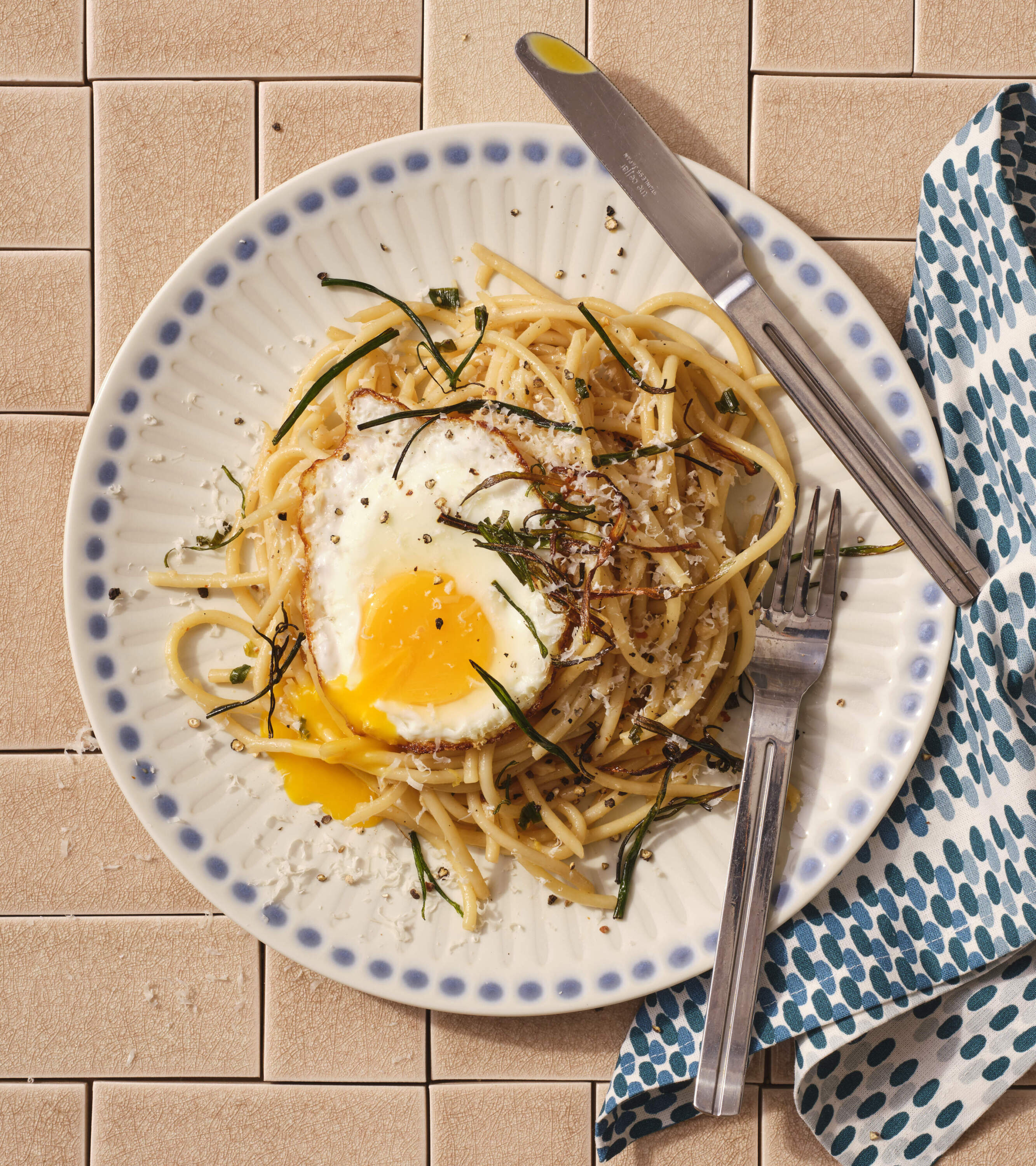 Scallion oil bucatini. (Courtesy of Dan Liberti)