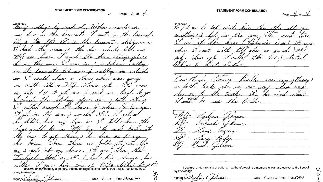 The final pages of the report that Amory Sivertson received regarding Sophia Johnson's 2010 interview with Detective Kevin Harper.