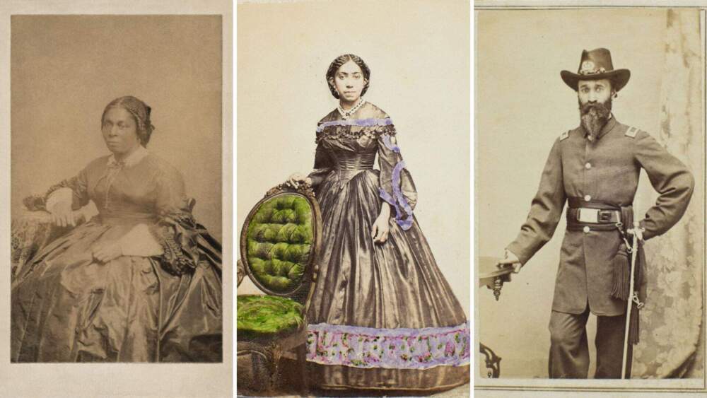 From left: one of the only known photographs of Harriet Hayden, a portrait of Virginia Hewlett Douglass, and a photo of John V. DeGrasse. (Courtesy Boston Athenaeum)