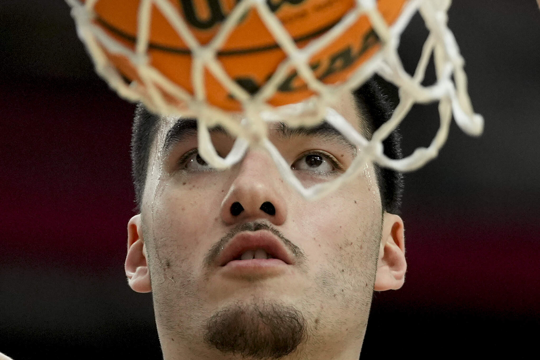 Purdue center Zach Edey (15) practices ahead of a Final Four college basketball game in the NCAA Tournament, Friday, April 5, 2024. (David J. Phillip/AP)