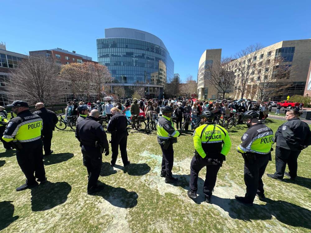 Campus police on Northeastern University grounds. (Jesse Costa/WBUR)