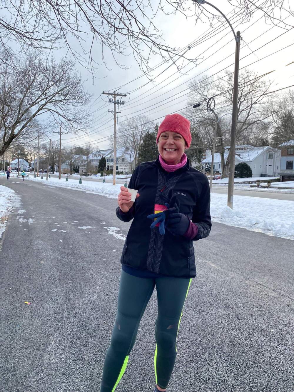 The author training through the Boston winter, for the Boston Marathon. (Courtesy Barbara Moran)