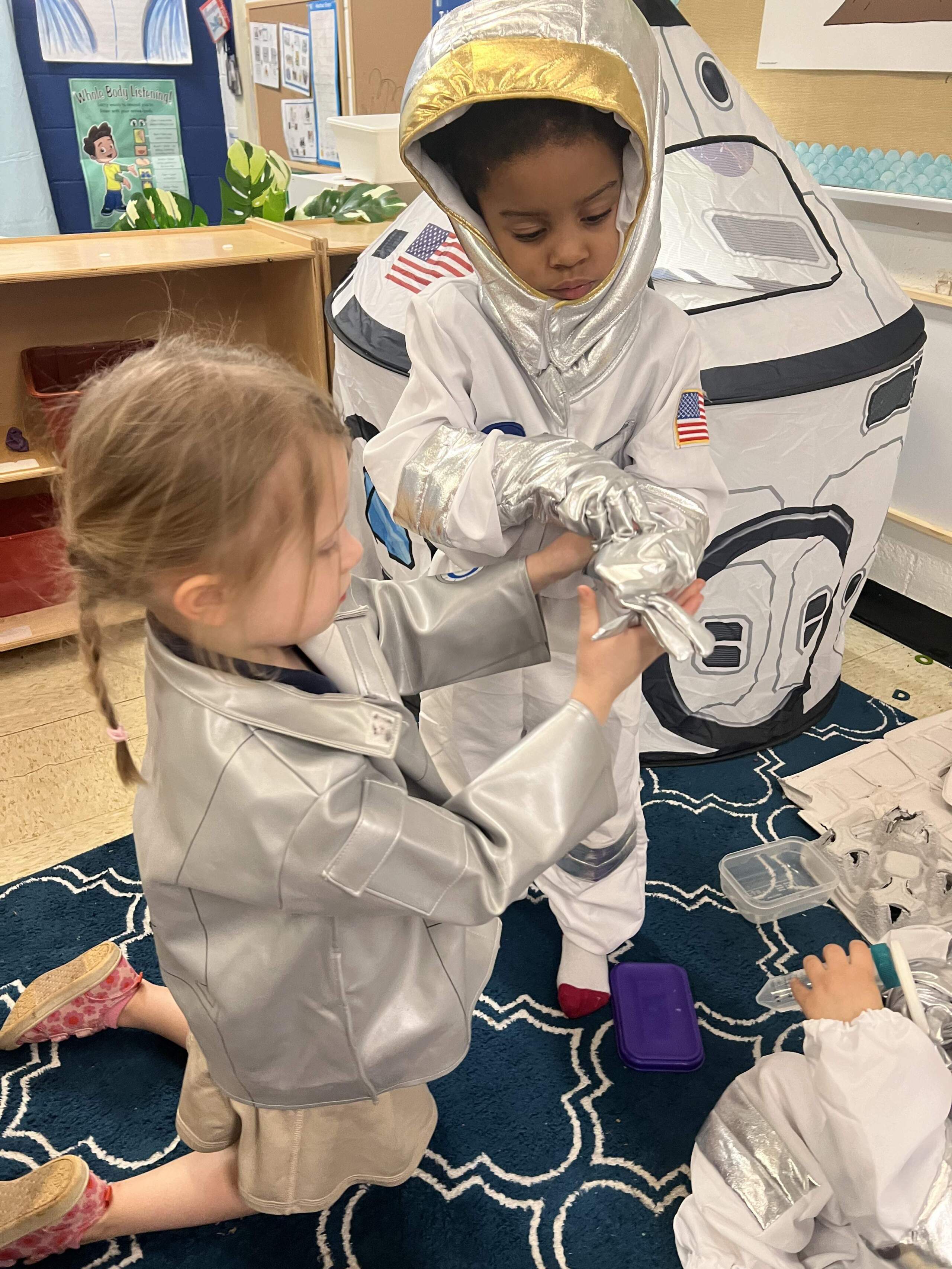 Preschoolers in Maryland dress up like astronauts. (Courtesy of Berol Dewdney)