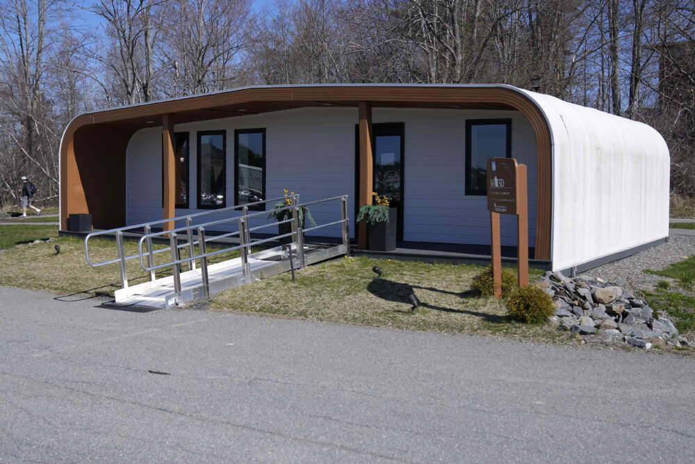The BioHome3D is seen Tuesday, April 23, 2024, at the University of Maine, in Orono, Maine. The 600-square-foot single-family home was made by UMaine's original 3D printer in 2019. (Robert F. Bukaty/AP)