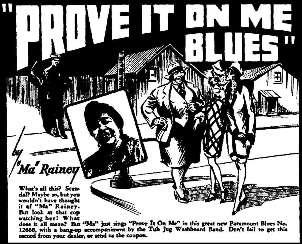 An ad for Ma Rainey's &quot;Prove It On Me Blues.&quot;
