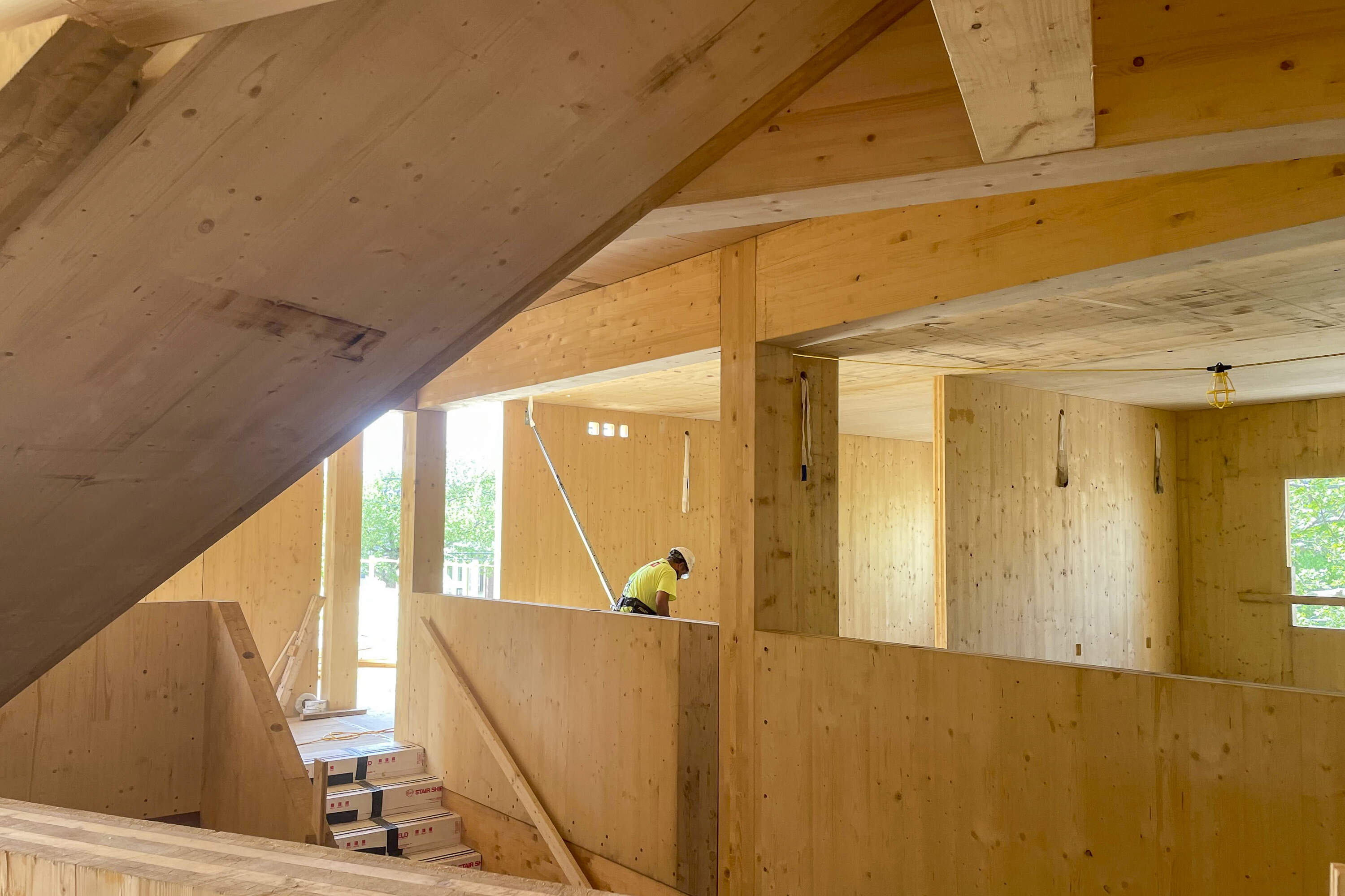 A 69-unit affordable housing project in New Haven (pictured) is second affordable housing project in the country to use the “mass timber” construction system. (Abigail Brone/Connecticut Public)