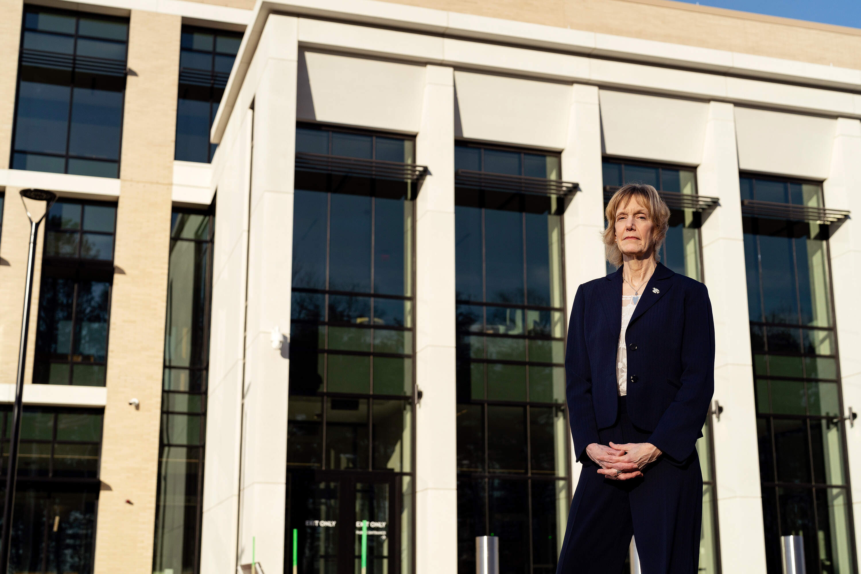 Tanya Pierson, a juvenile prosecutor, standing outside the York Judicial Center in Biddeford, Maine. (Ashley L. Conti for The New York Times)