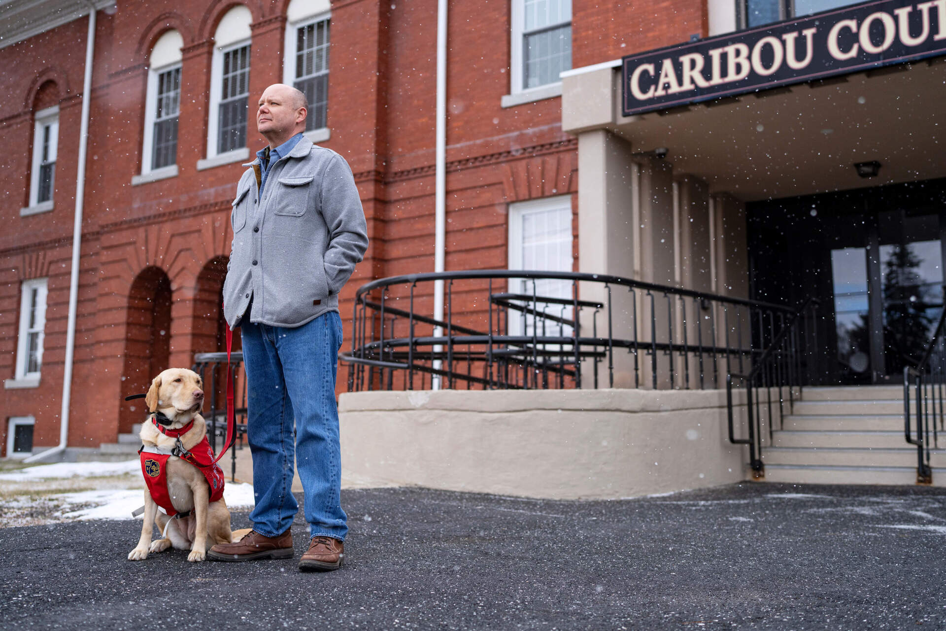 District Attorney Todd Collins outside the Aroostook County Superior Court in Caribou. (Ashley L. Conti for The New York Times)