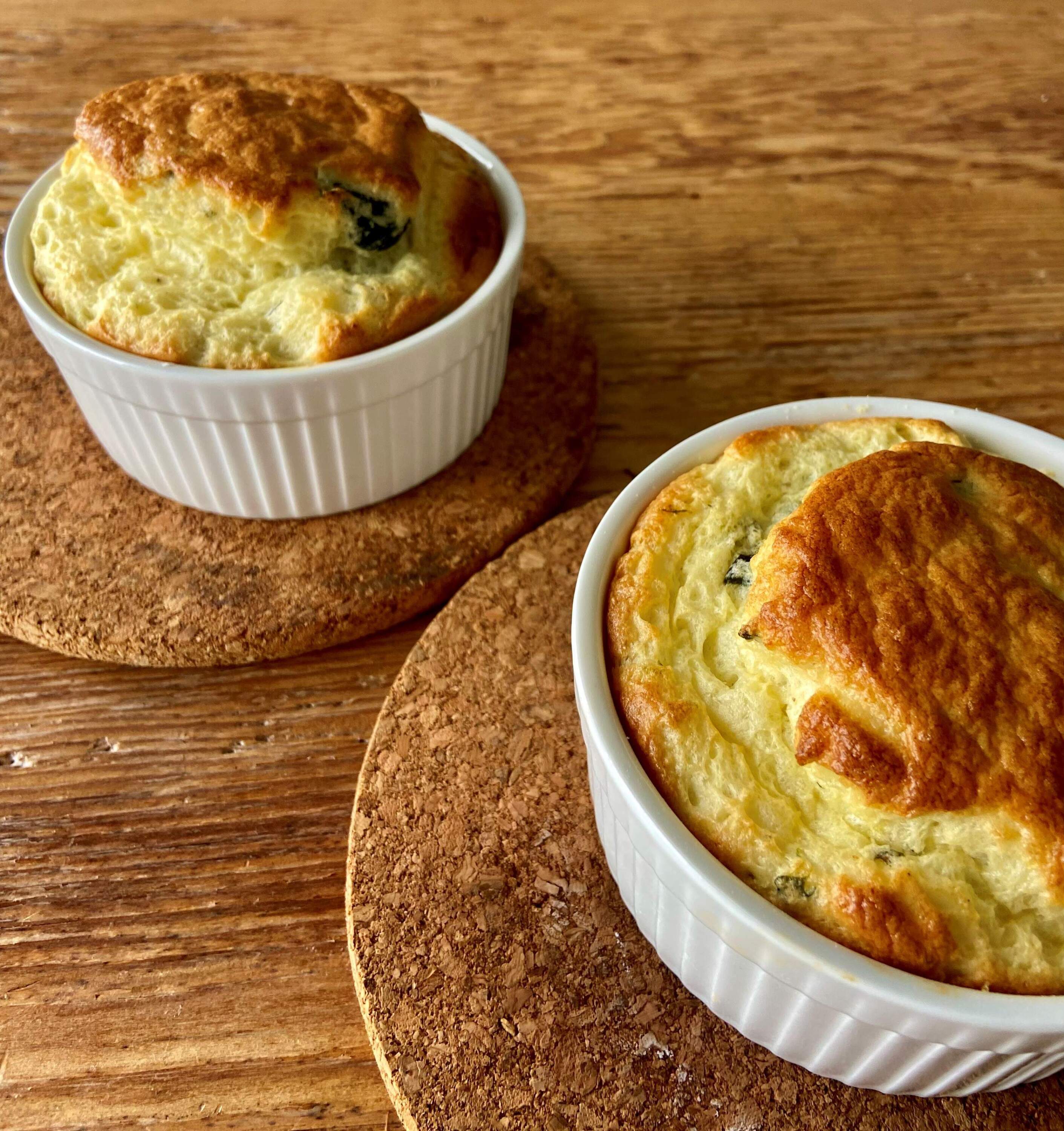 Individual spinach and cheese souffles. (Kathy Gunst/Here &amp; Now)