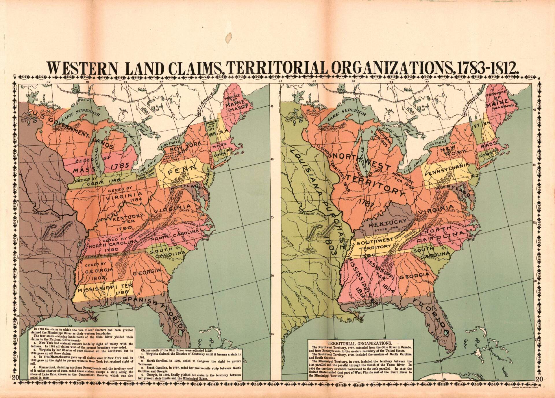 This map shows the claims Massachusetts and other nascent states made in the Northwest Territory after the Revolutionary War. By 1812, all of the land was ceded to the federal government. (Map courtesy of the Library of Congress)