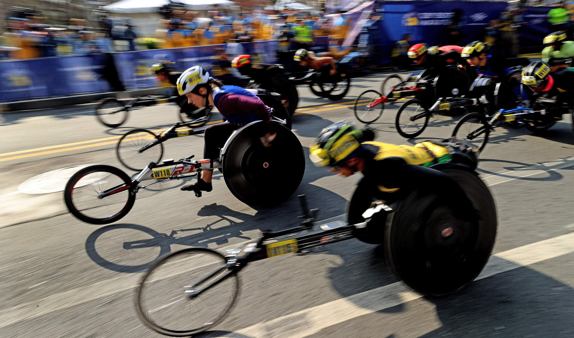 The women's wheelchair field gets underway. (David L. Ryan/The Boston Globe via Getty Images)