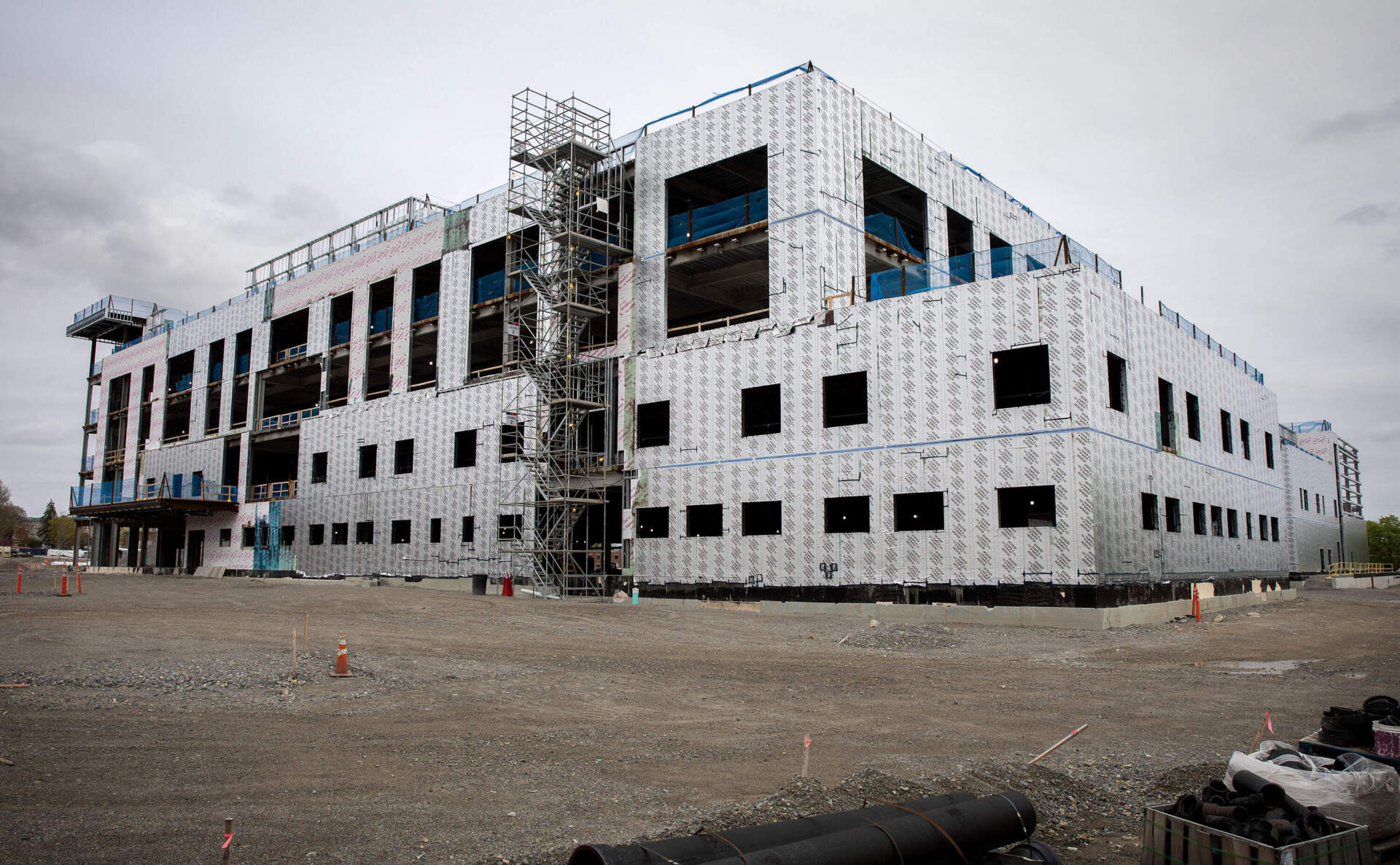Norwood Hospital, under construction, on Washington Street in Norwood, Mass. (Robin Lubbock/WBUR)