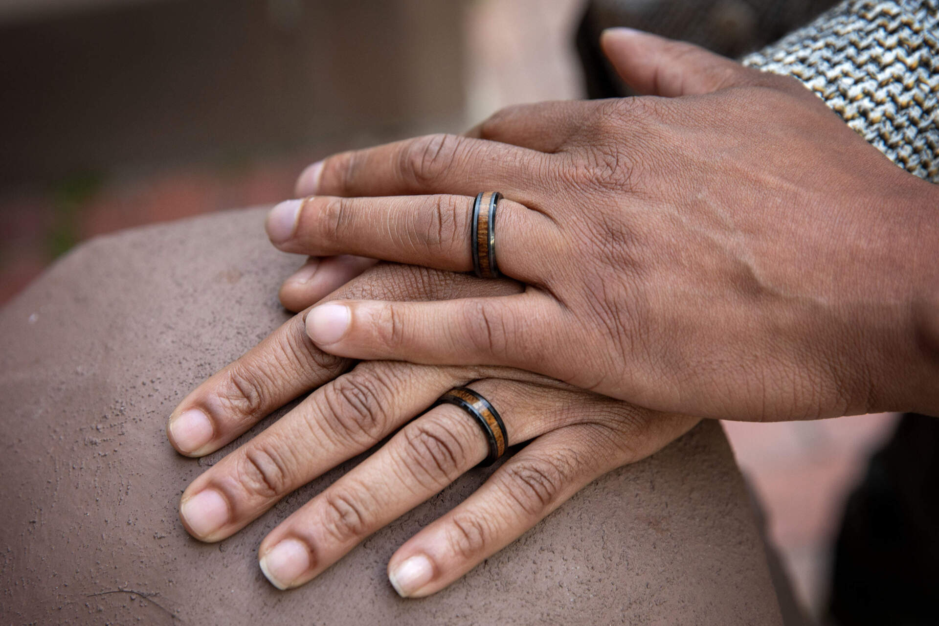 Quincey J. Roberts' and Corey Yarbrough's wedding rings. (Robin Lubbock/WBUR)