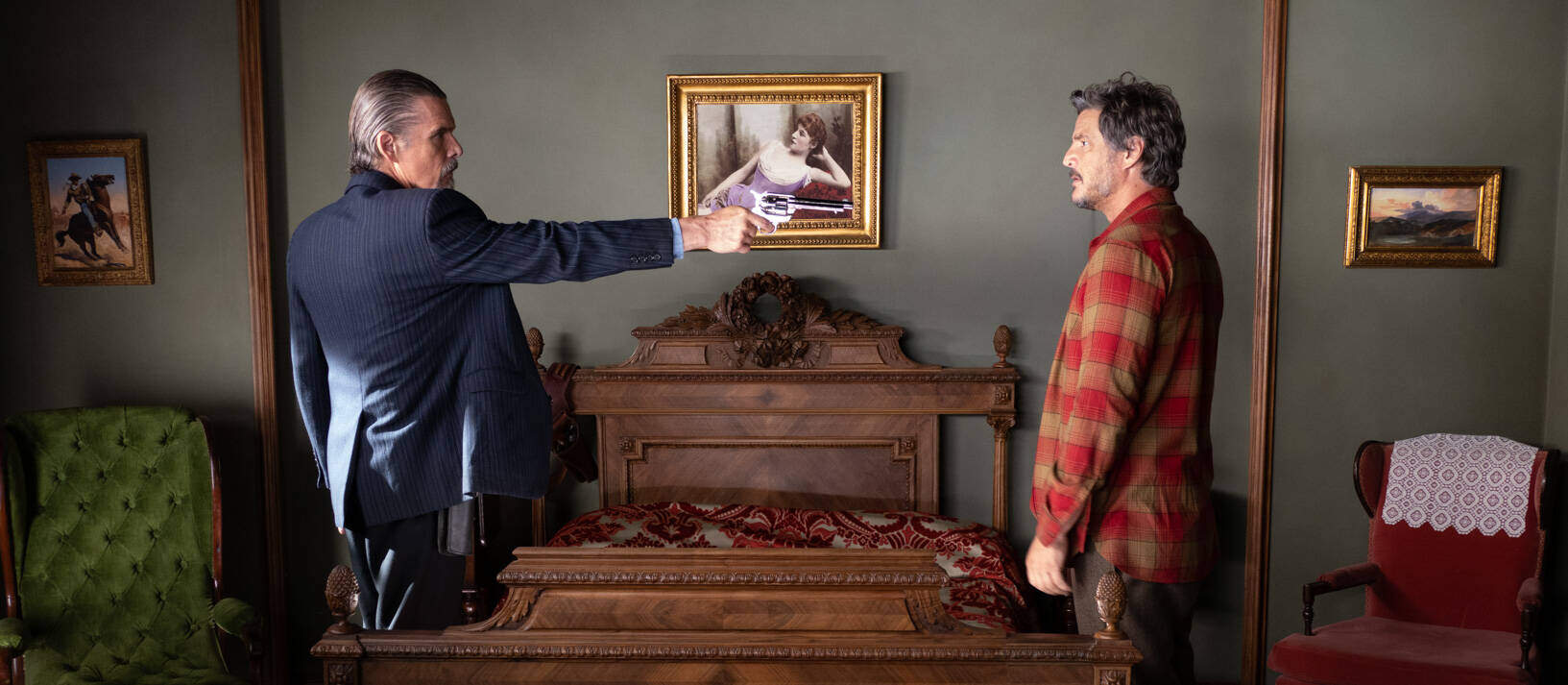 Ethan Hawke and Pedro Pascal in "Strange Way of Life." (Courtesy Iglesias Más/Sony Pictures Classics)