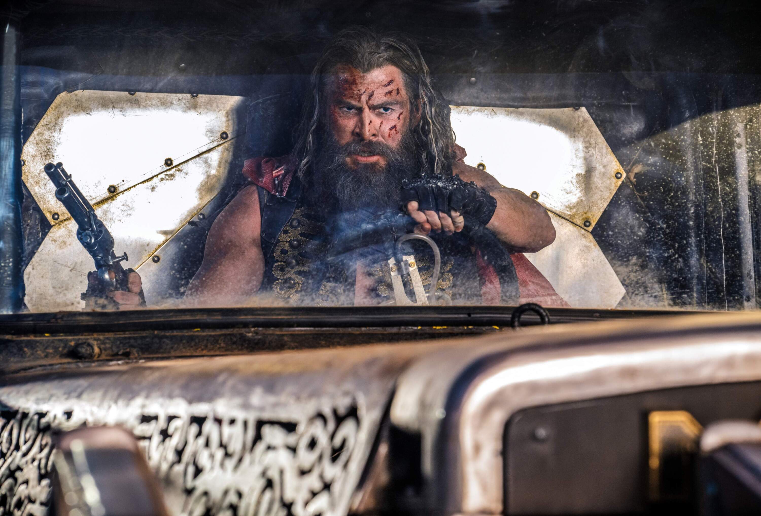 Chris Hemsworth in George Miller’s “Furiosa: A Mad Max Saga." (Courtesy Warner Bros. Pictures)