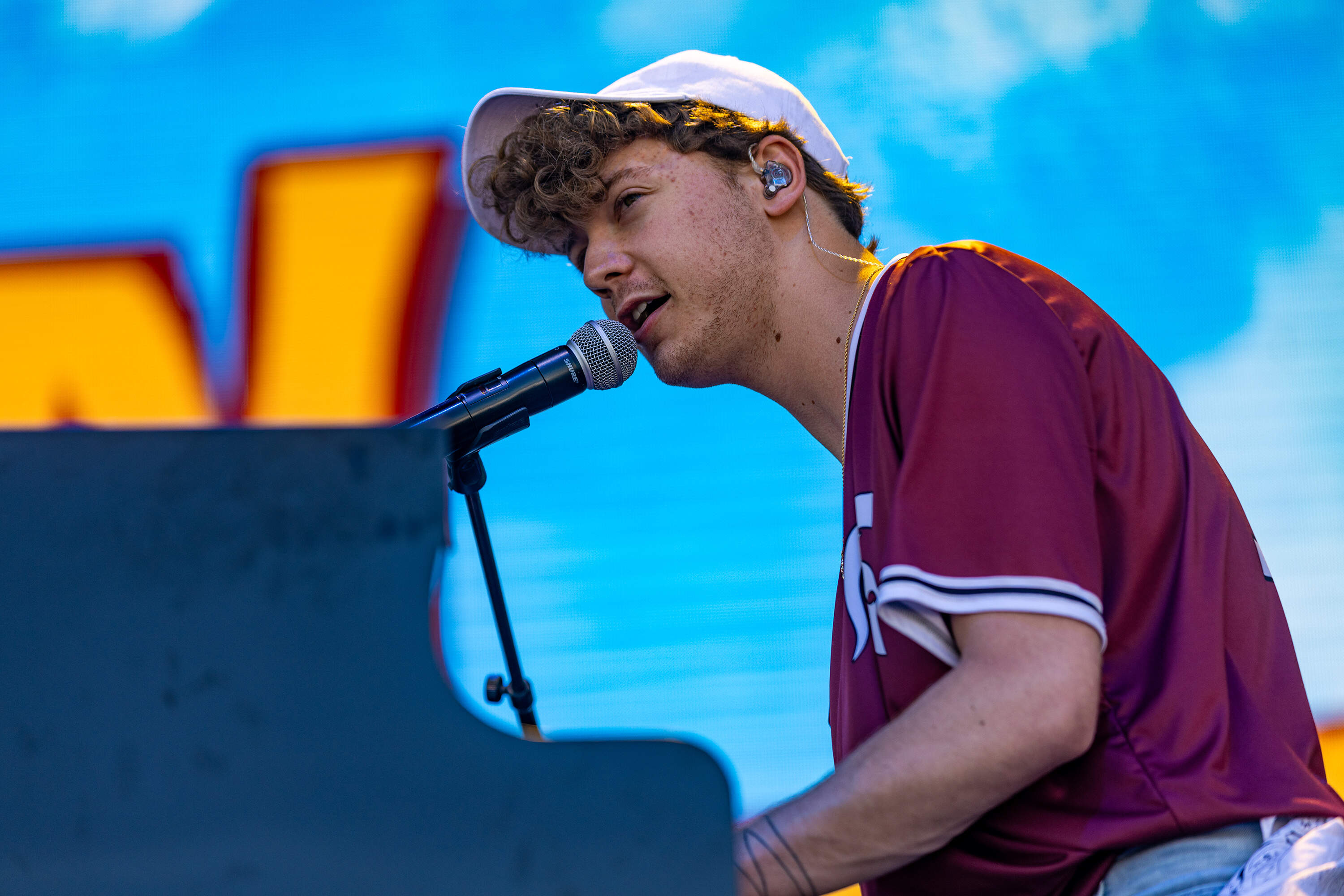 Recent Berklee alum Kieran Rhodes plays the Blue Stage. (Jesse Costa/WBUR)