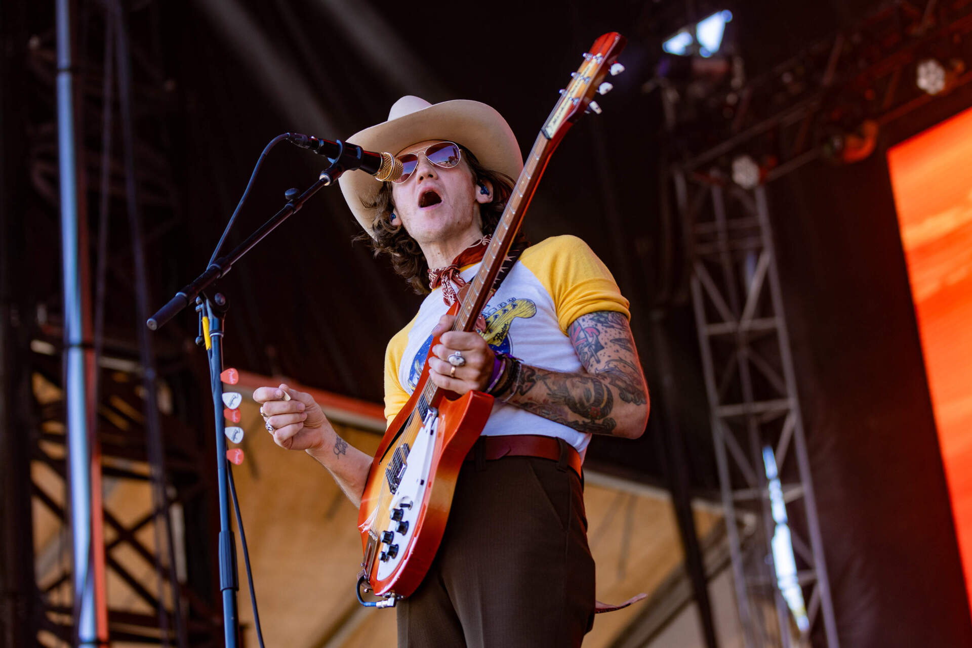 Nick Santino of pop band Beach Weather plays the Red Stage. (Jesse Costa/WBUR)
