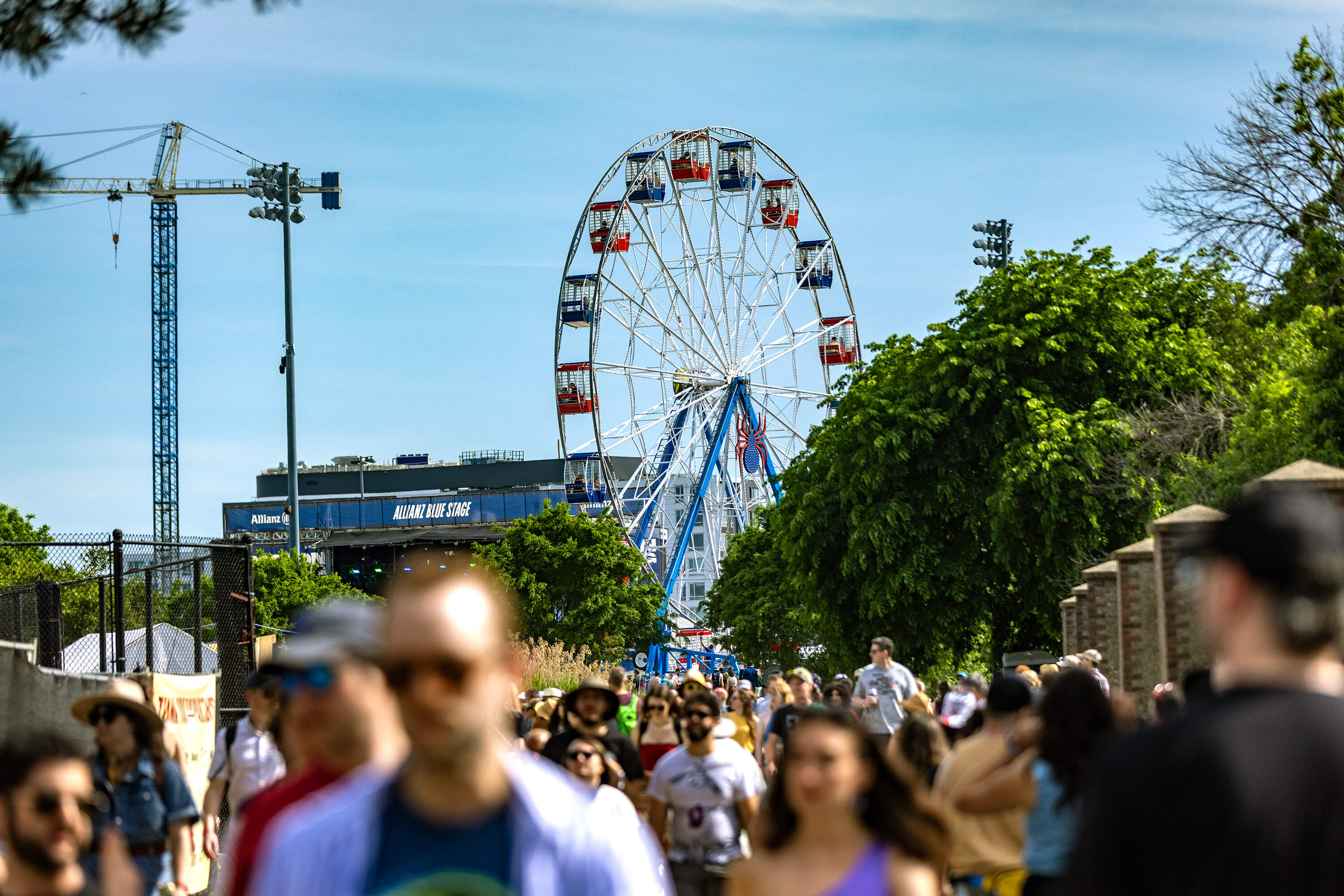 Festival-goers mill around the grounds of the Harvard University Athletics Complex. (Jesse Costa/WBUR)