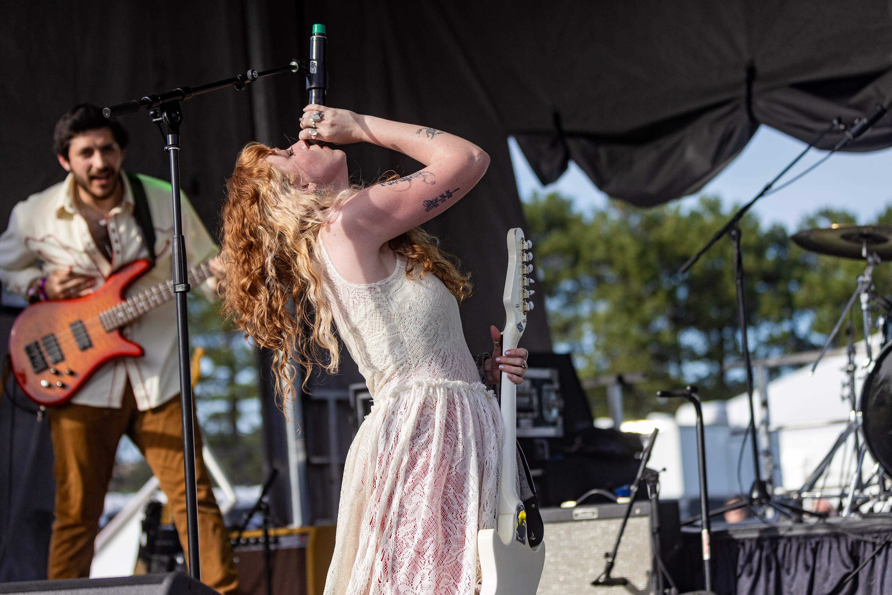 Paper Lady performs on the local stage. (Jesse Costa/WBUR)