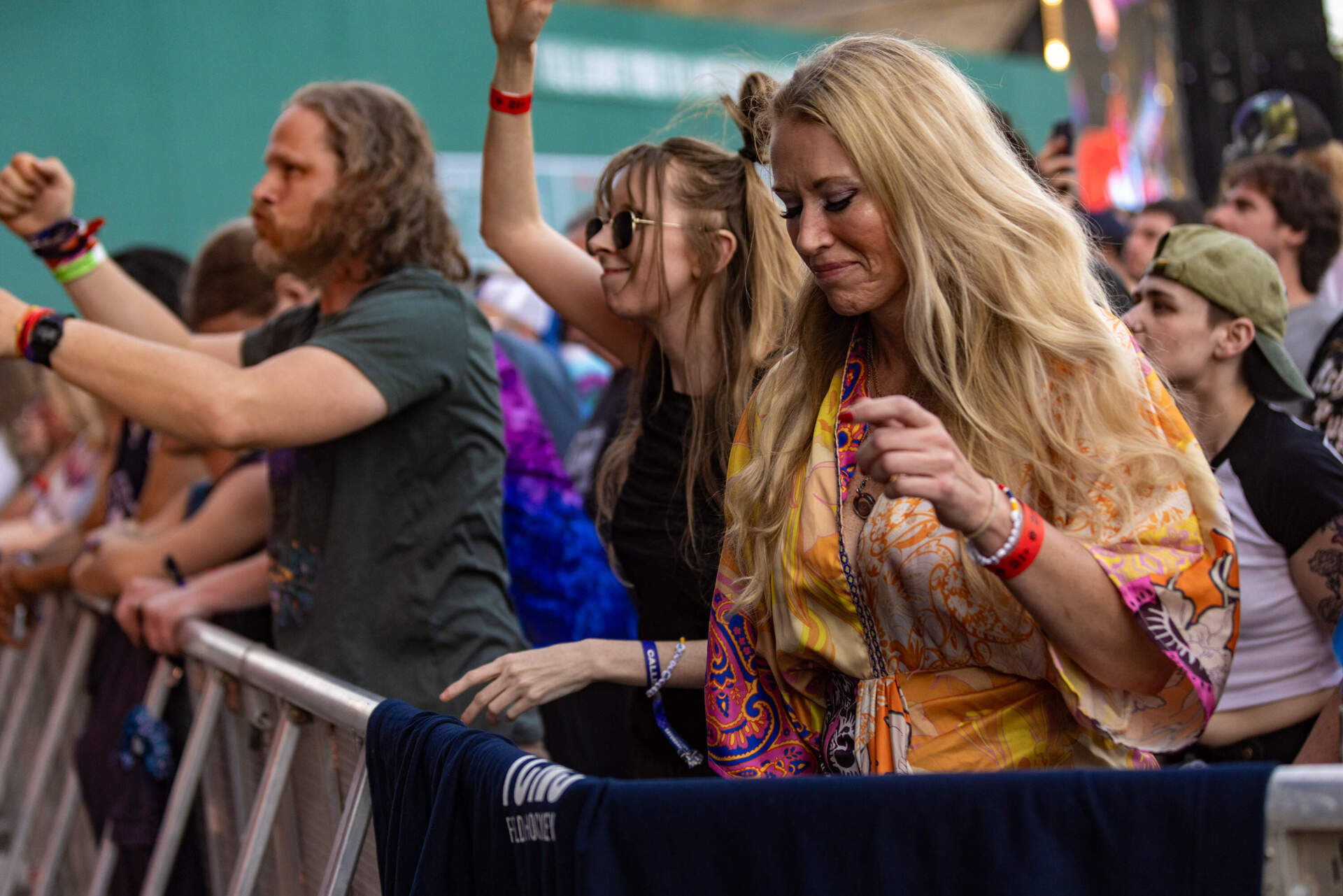 The crowd in the front row grooving to Trey Anastasio's performance. (Jesse Costa/WBUR)