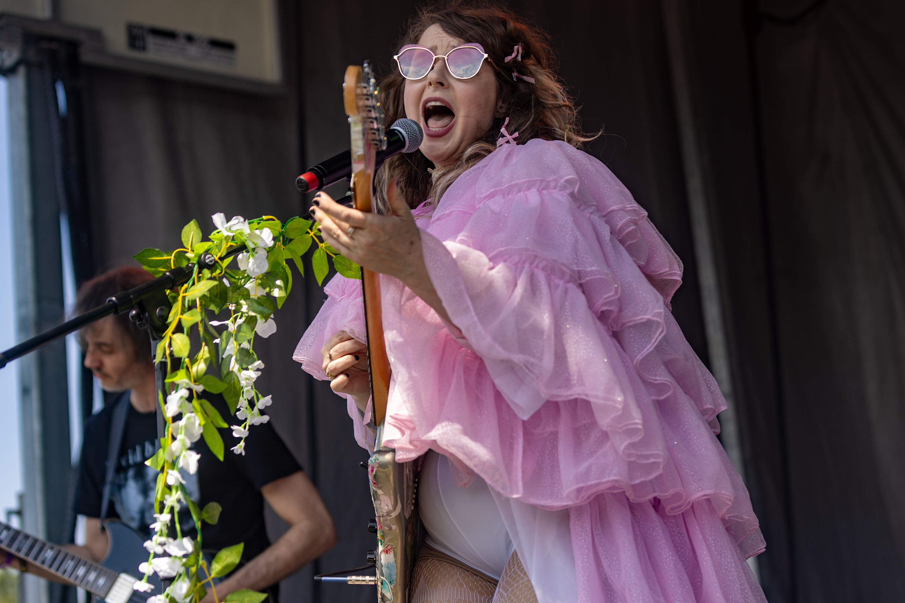 Lowell-based Tysk Tysk Task kick off the lineup on the local Orange Stage. (Jesse Costa/WBUR)