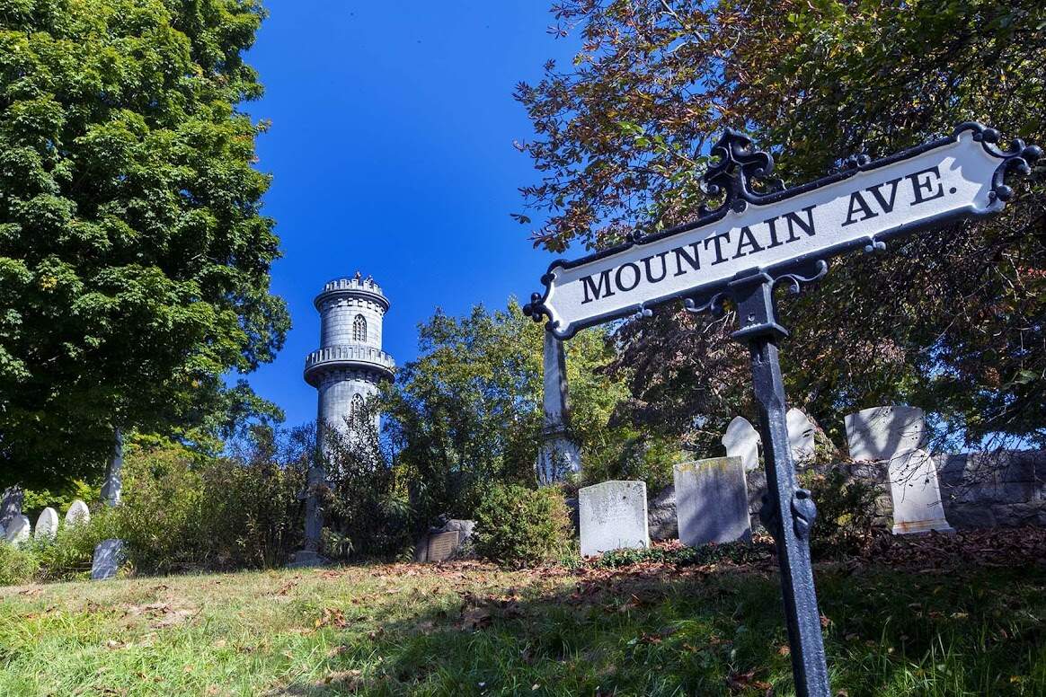 Washington Tower in Mount Auburn Cemetery. (Jesse Costa/WBUR)