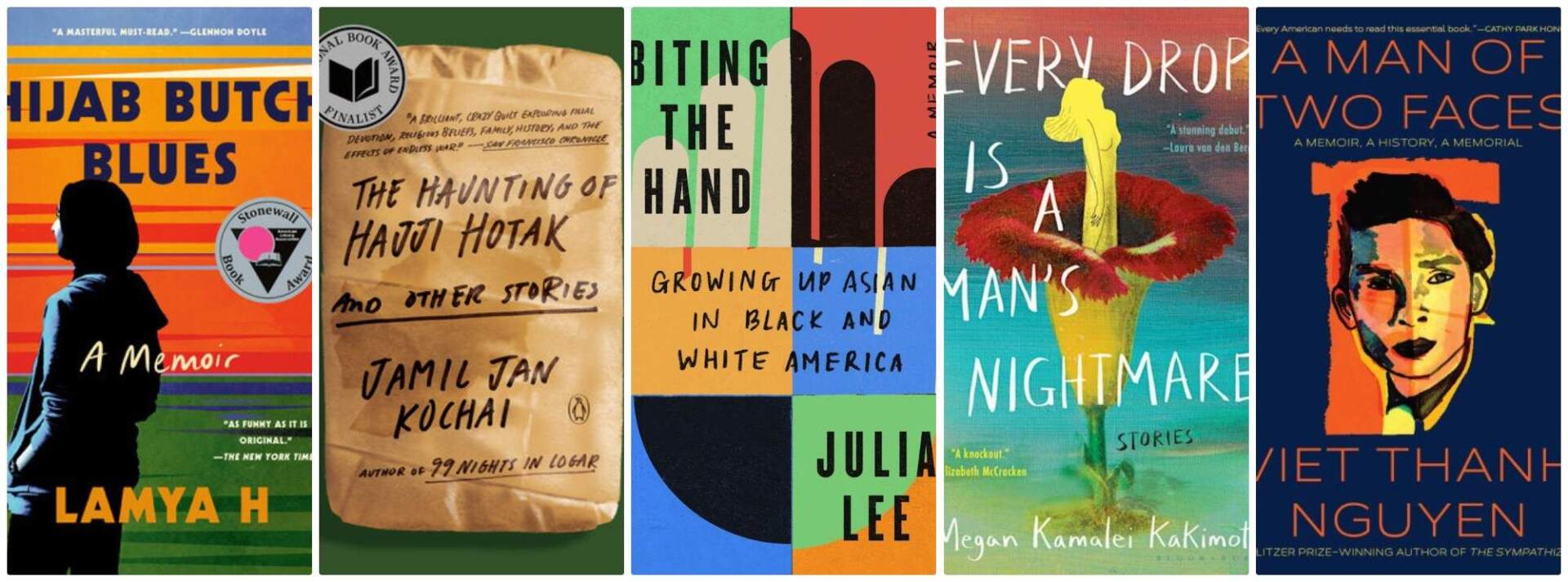 The author recommends these three memoirs and two short story collections by Asian American authors. (Courtesy the publishers)