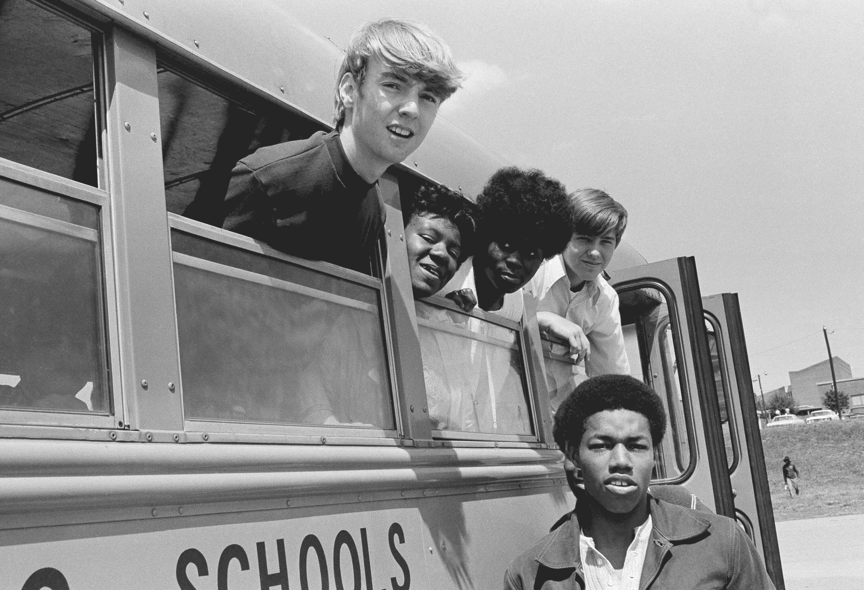 Students from Charlotte High School in Charlotte, N.C., ride a bus together, May 15, 1972. (Harold L. Valentine/AP)
