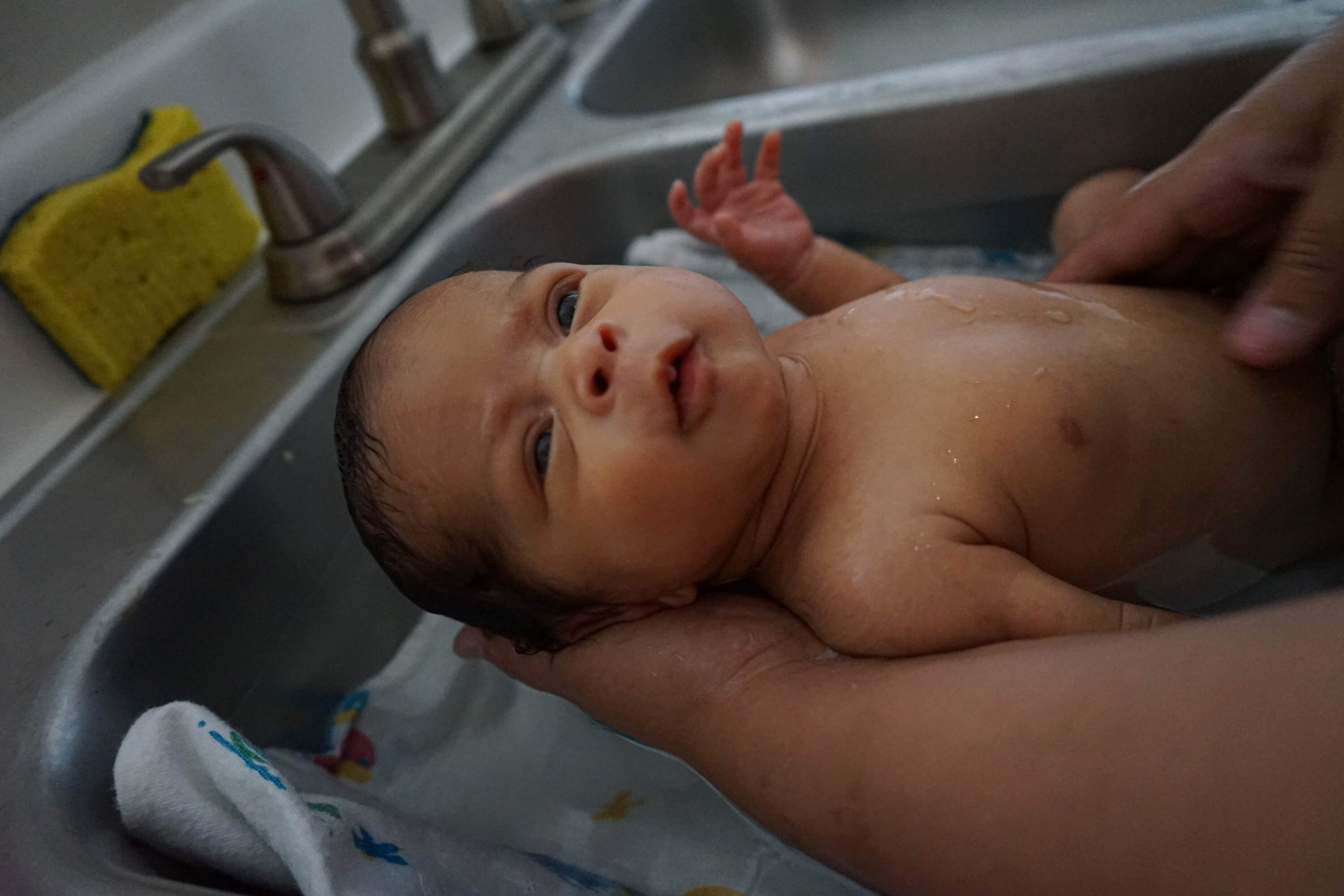 Infant Avella Lawson is bathed by her mother. (Courtesy Stefanie D. Belnavis/Birthlooms)
