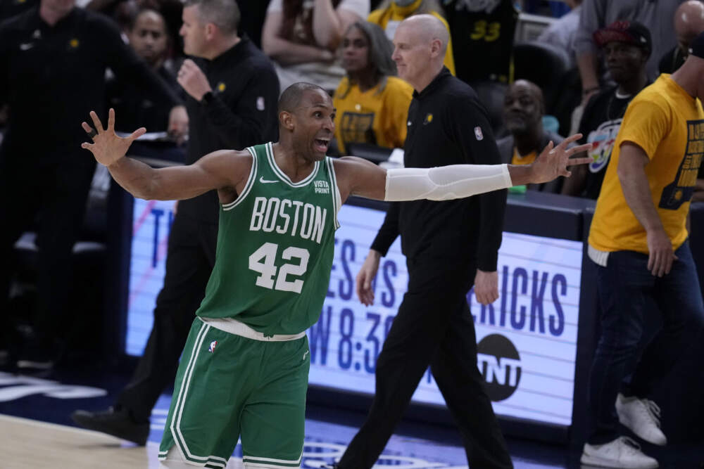 Boston Celtics center Al Horford (42) celebrates at the end of Game 4 of the NBA Eastern Conference basketball finals against the Indiana Pacers. (Darron Cummings/AP)
