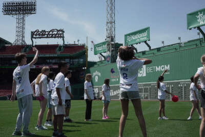 Boston honor roll students play first-ever kickball game at Fenway Park