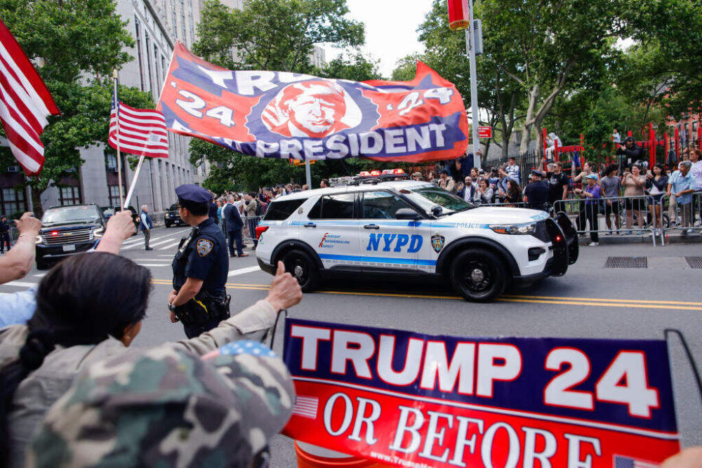 Former U.S. President Donald Trump's motorcade departs the Manhattan Criminal Court as supporters cheer after he was convicted in his criminal trial in New York City, on May 30, 2024. (Kena Betancur / AFP via Getty Images)
