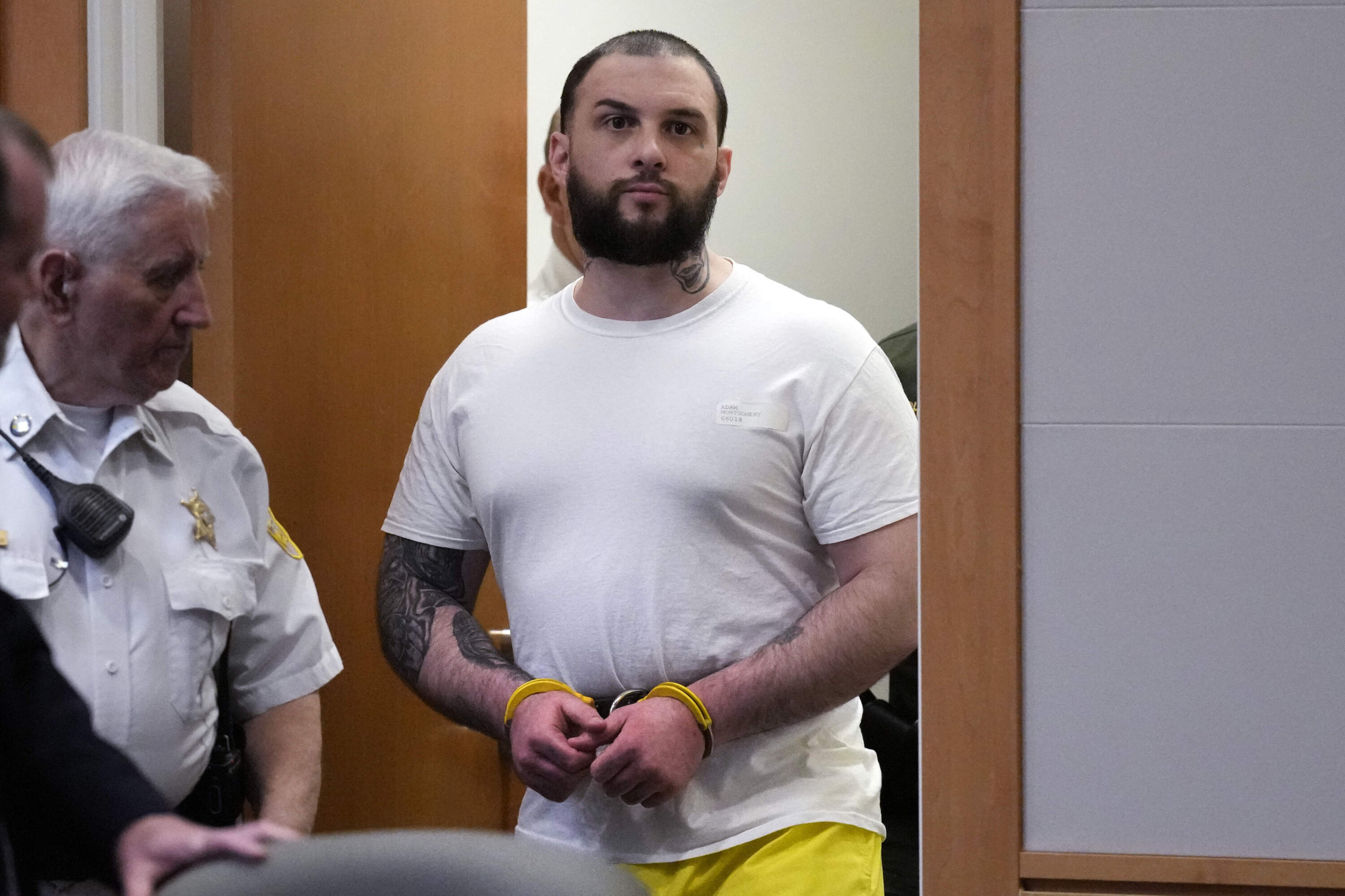 Adam Montgomery arrives for his sentencing hearing at Hillsborough Superior Court, Thursday, May 9, 2024, in Manchester N.H. (Charles Krupa/AP)