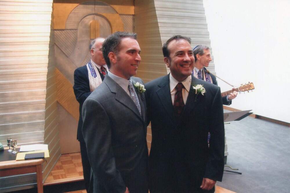 Andrew Sherman and Russ López on their wedding day, May 21, 2004. (Courtesy of the couple)