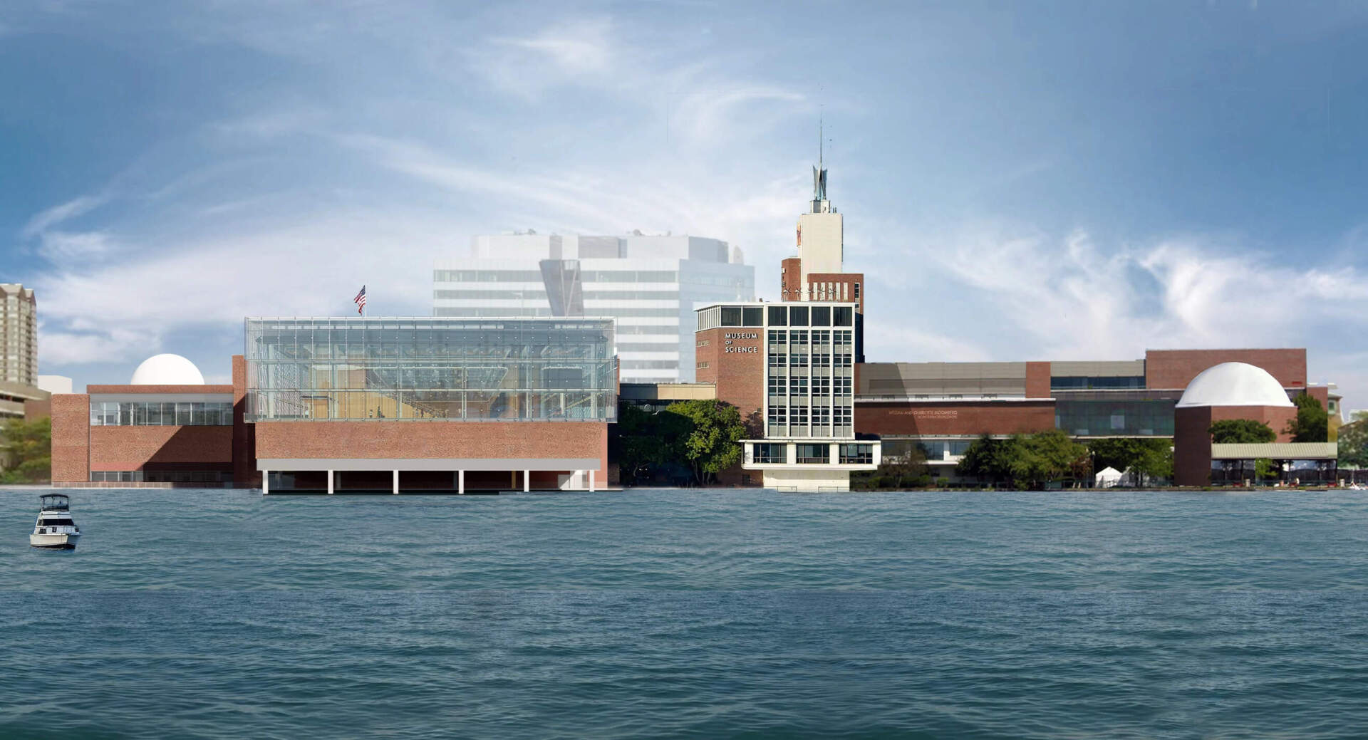 A rendering of the planned Public Science Common, viewed from from the Charles River. (Courtesy of the Museum of Science, Boston.)