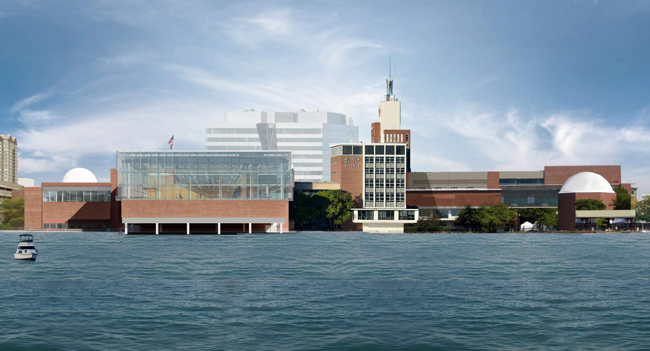 A rendering of the planned Public Science Common, viewed from from the Charles River. (Courtesy of the Museum of Science, Boston.)