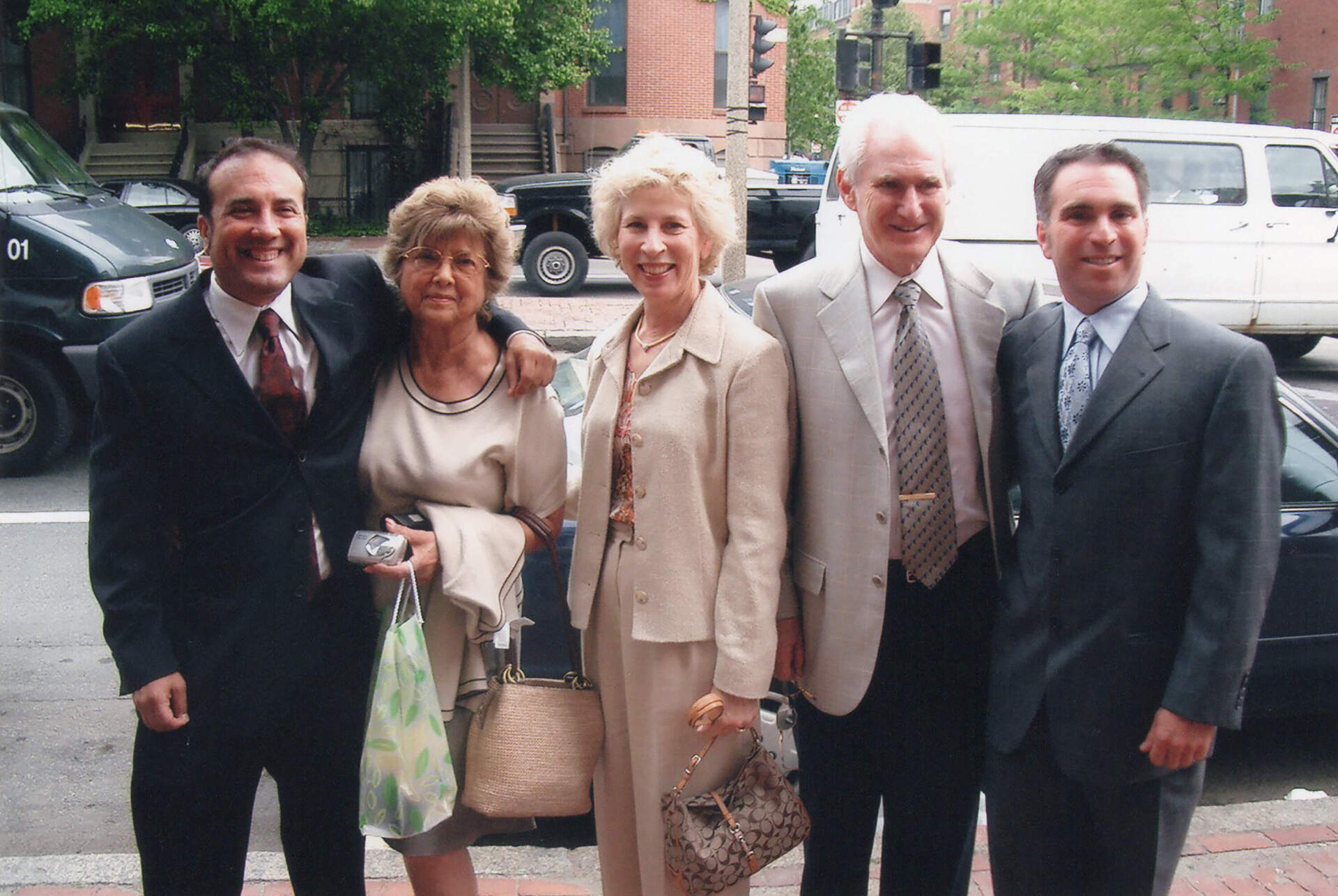 Russ Lopez (far left) and Andrew Sherman (far right) with their parents on their wedding day. (Courtesy of the couple)