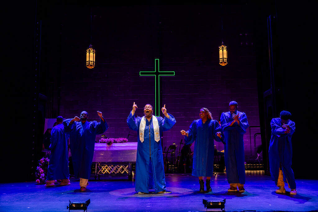 Kai Clifton (center) and the company of "A Strange Loop." (Courtesy Maggie Hall Photography)