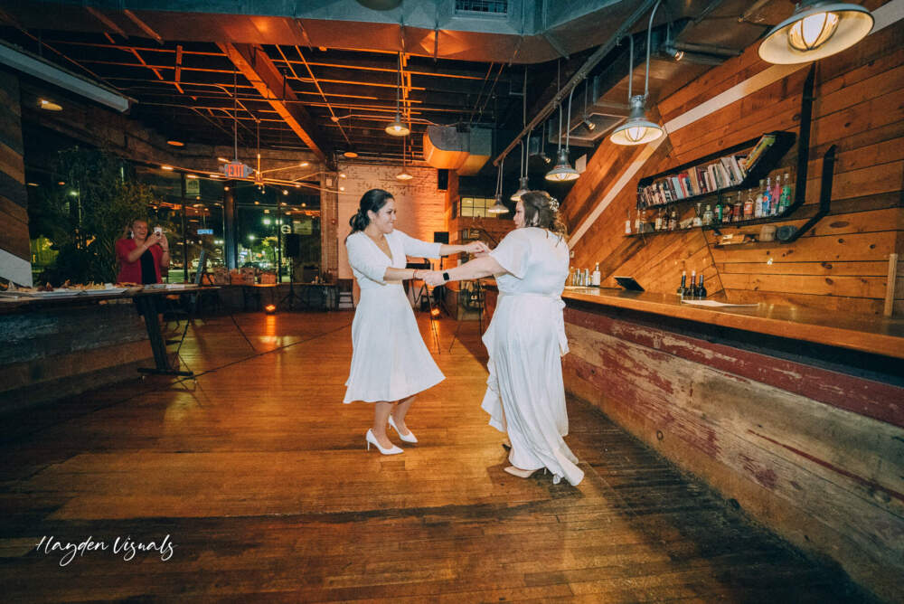 Gaby Leal and Chelsea Wood at their wedding celebration in 2021. (Courtesy Hayden Visuals via Gaby Leal and Chelsea Wood)