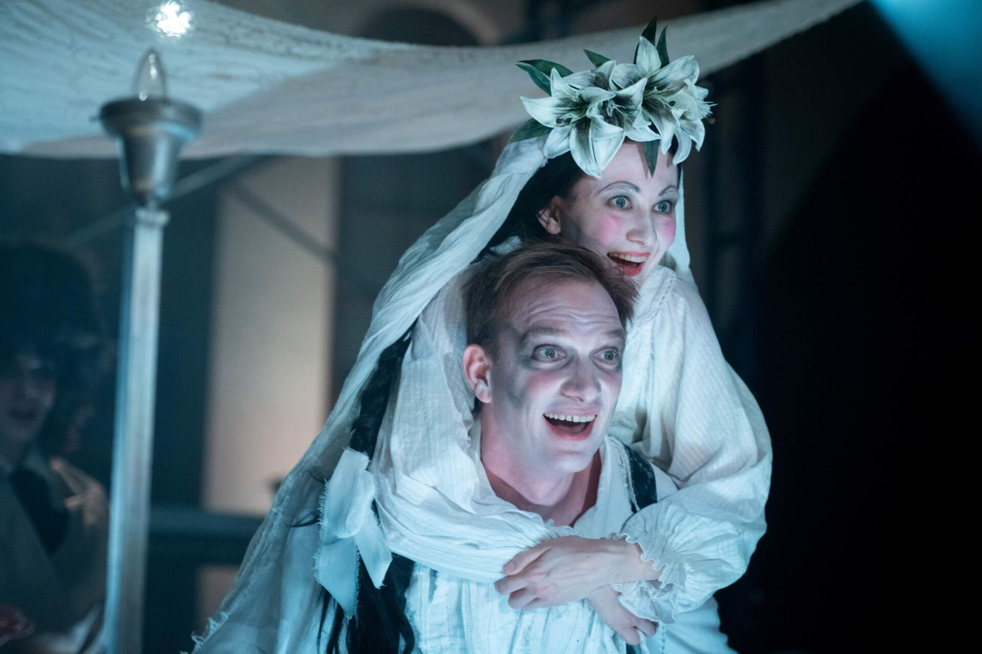 Andrey Burkovskiy as Khonen and Yana Gladkikh as Leah in Arlekin Players Theatre's &quot;The Dybbuk.&quot; (Courtesy Irina Danilova)