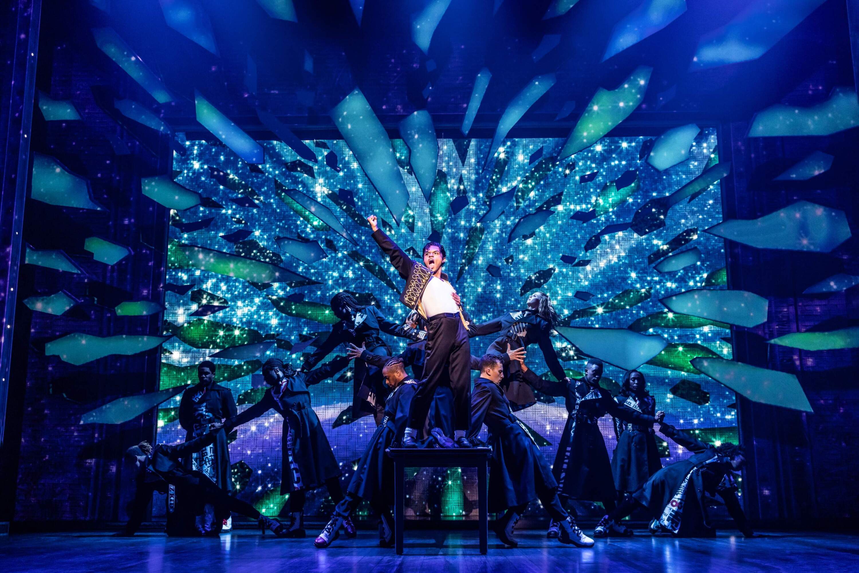Roman Banks as MJ and the cast of "MJ: The Musical." (Courtesy Matthew Murphy/MurphyMade)