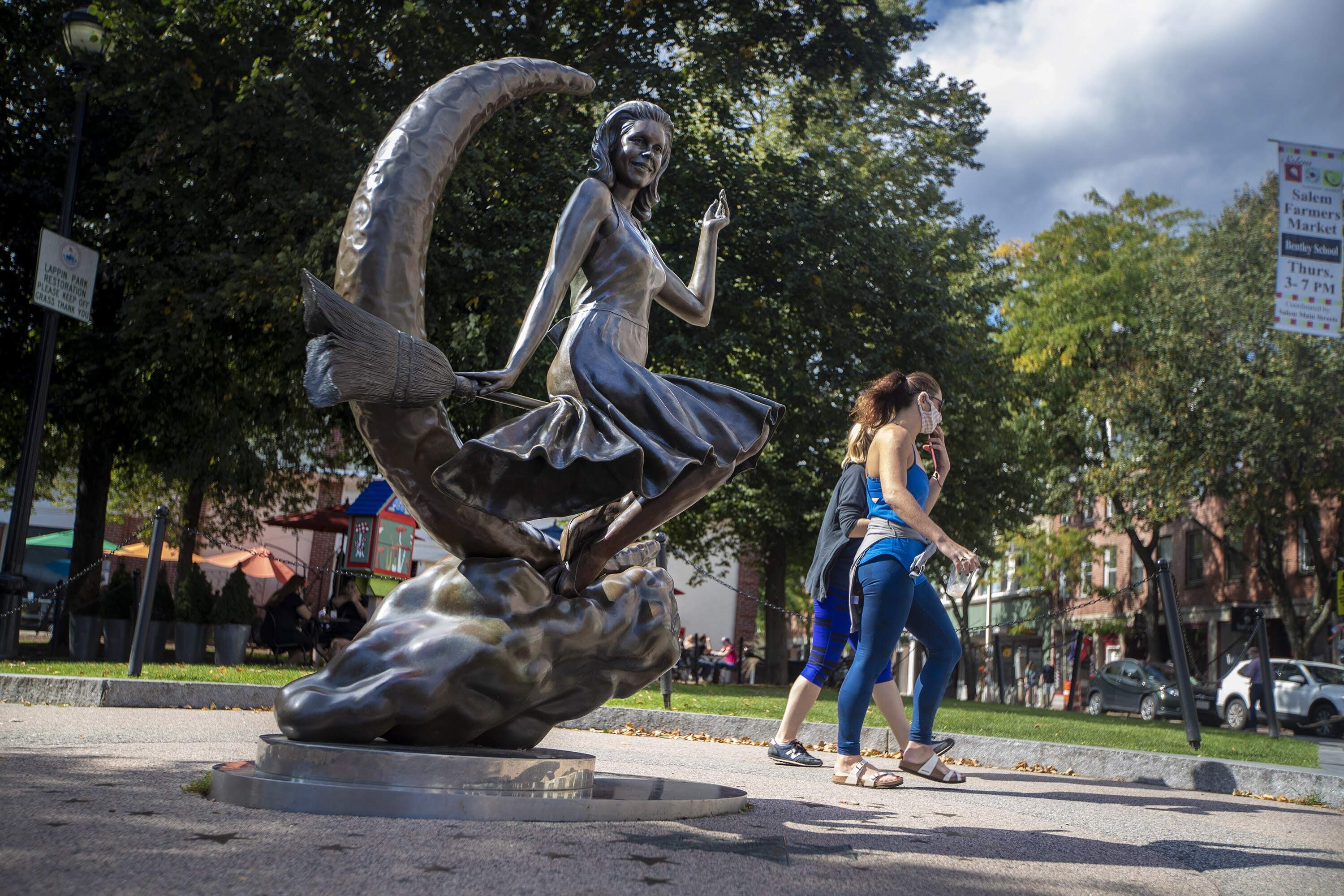 Pictured in the fall of 2020, one of the most popular attractions in Salem is the Samantha Statue. (Jesse Costa/WBUR file photo)