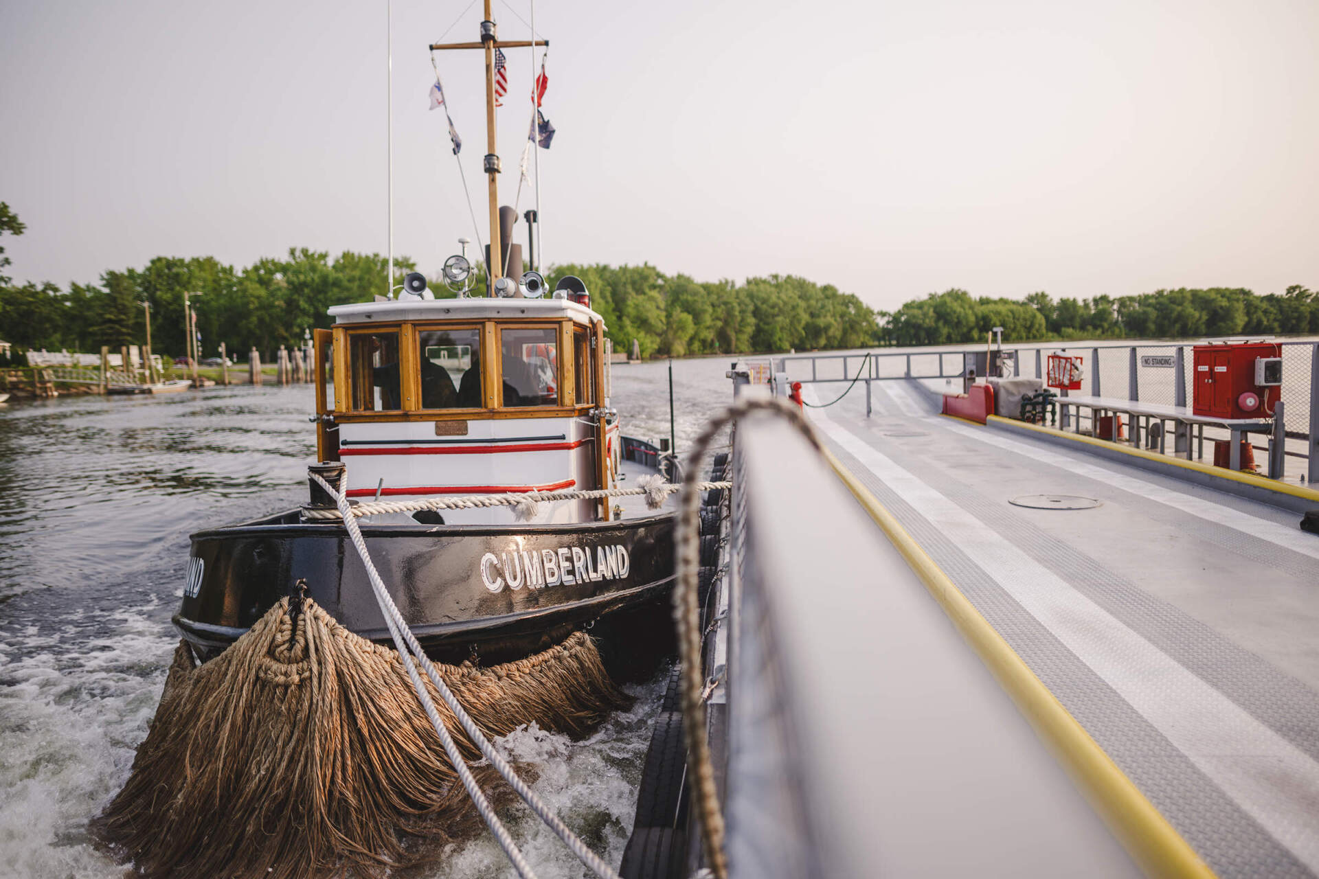 The CT DOT ferry between Rocky Hill and Glastonbury reopened for the season this month after a several-week delay due to river conditions. (Tony Spinelli/Connecticut Public)