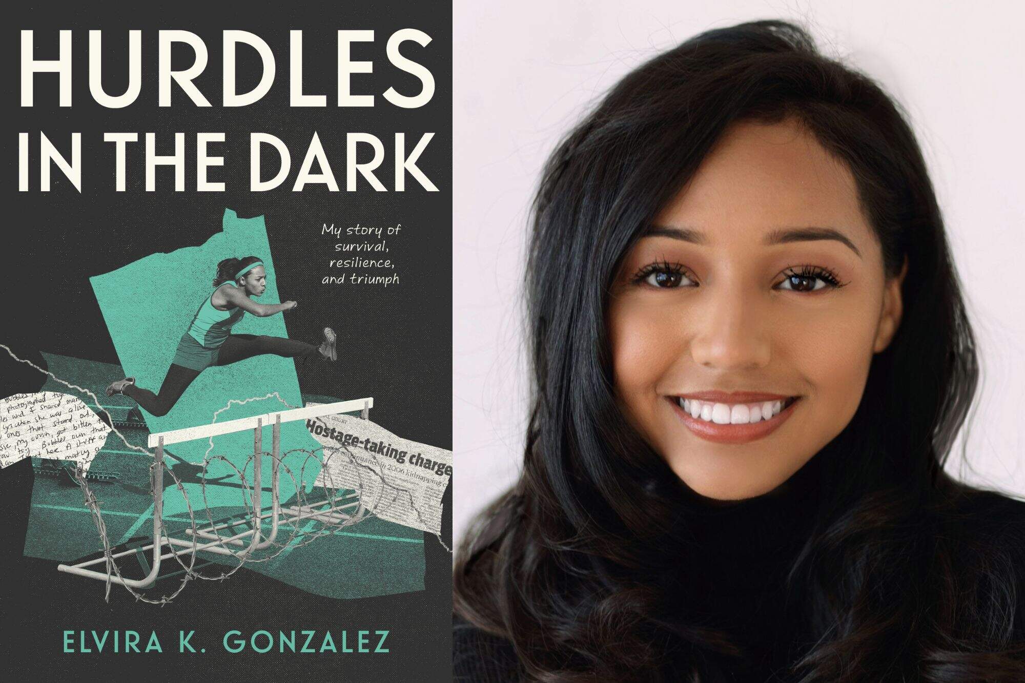 The cover of "Hurdles in the Dark" and author Elvira K. Gonzalez. (Courtesy of Macmillan publishing group and Andrew Thompson)