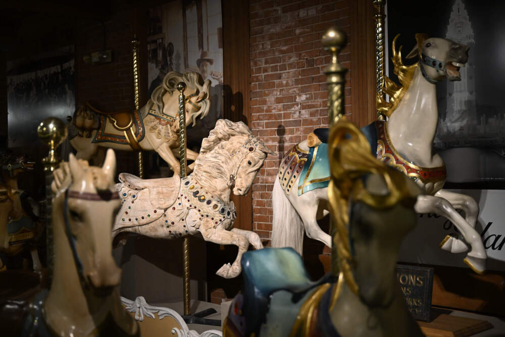 Animals that were designed to standout and delight in the midst in the New England Carousel Museum in Bristol, Connecticut. (Joe Amon/Connecticut Public)