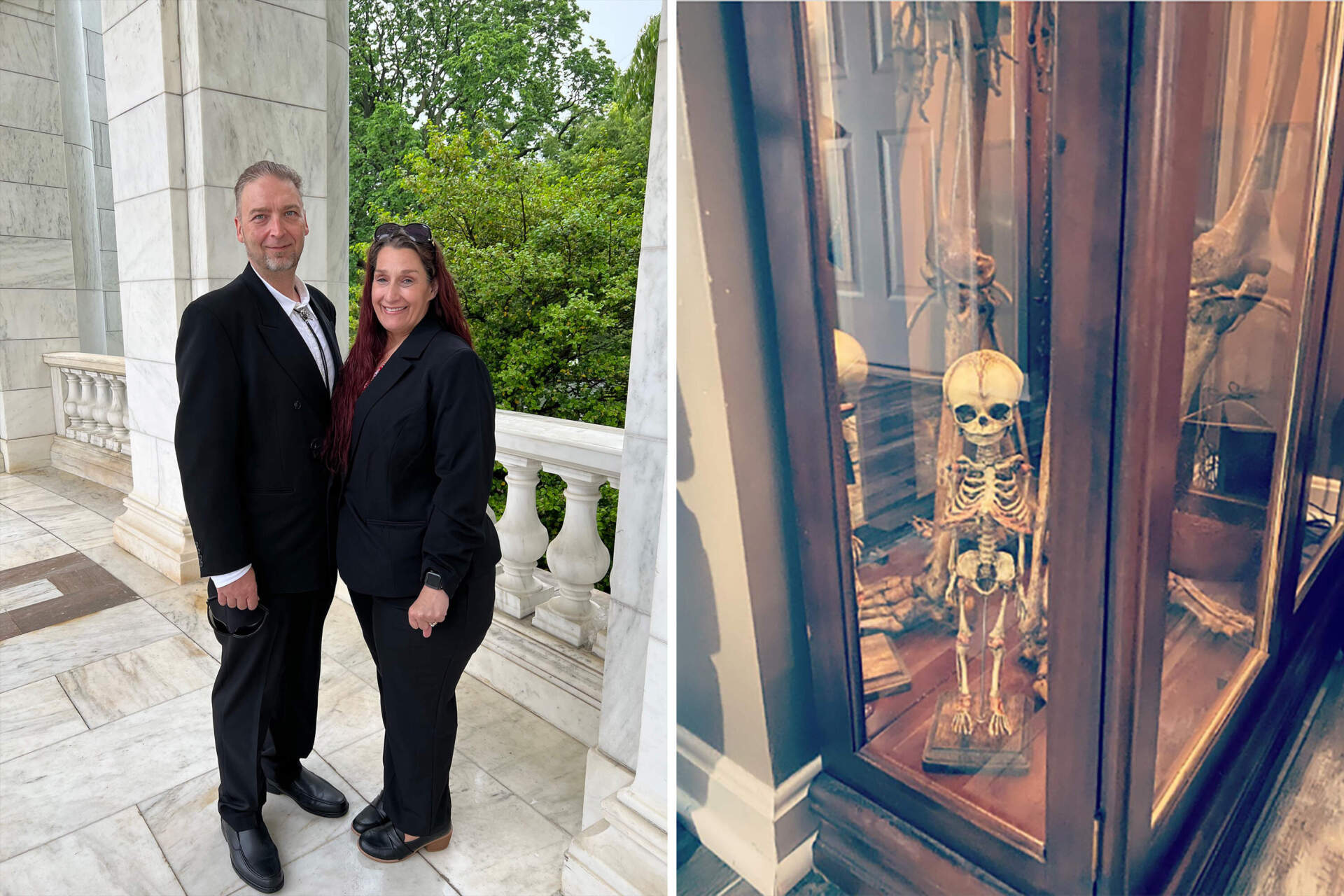 Justin Capps and Sonya Cobb have human remains, including a 36-week-old fetal skeleton as seen on the right, on display in their Delaware home. (Courtesy Justin Capps and Sonya Cobb)