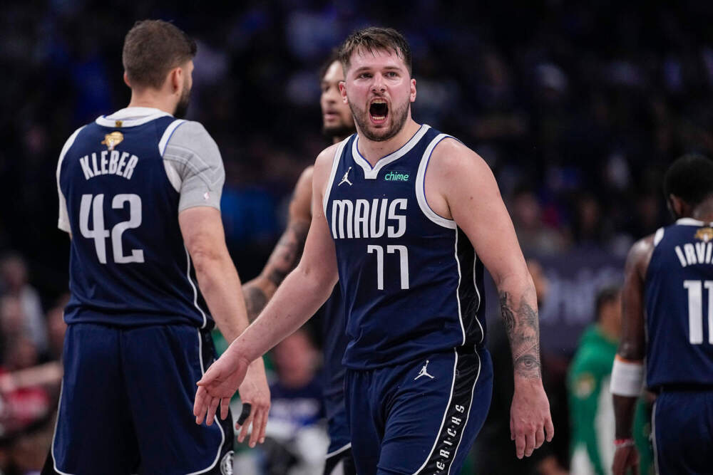 Dallas Mavericks guard Luka Doncic reacts after a play against the Boston Celtics during the second half in Game 3. (Tony Gutierrez/AP)