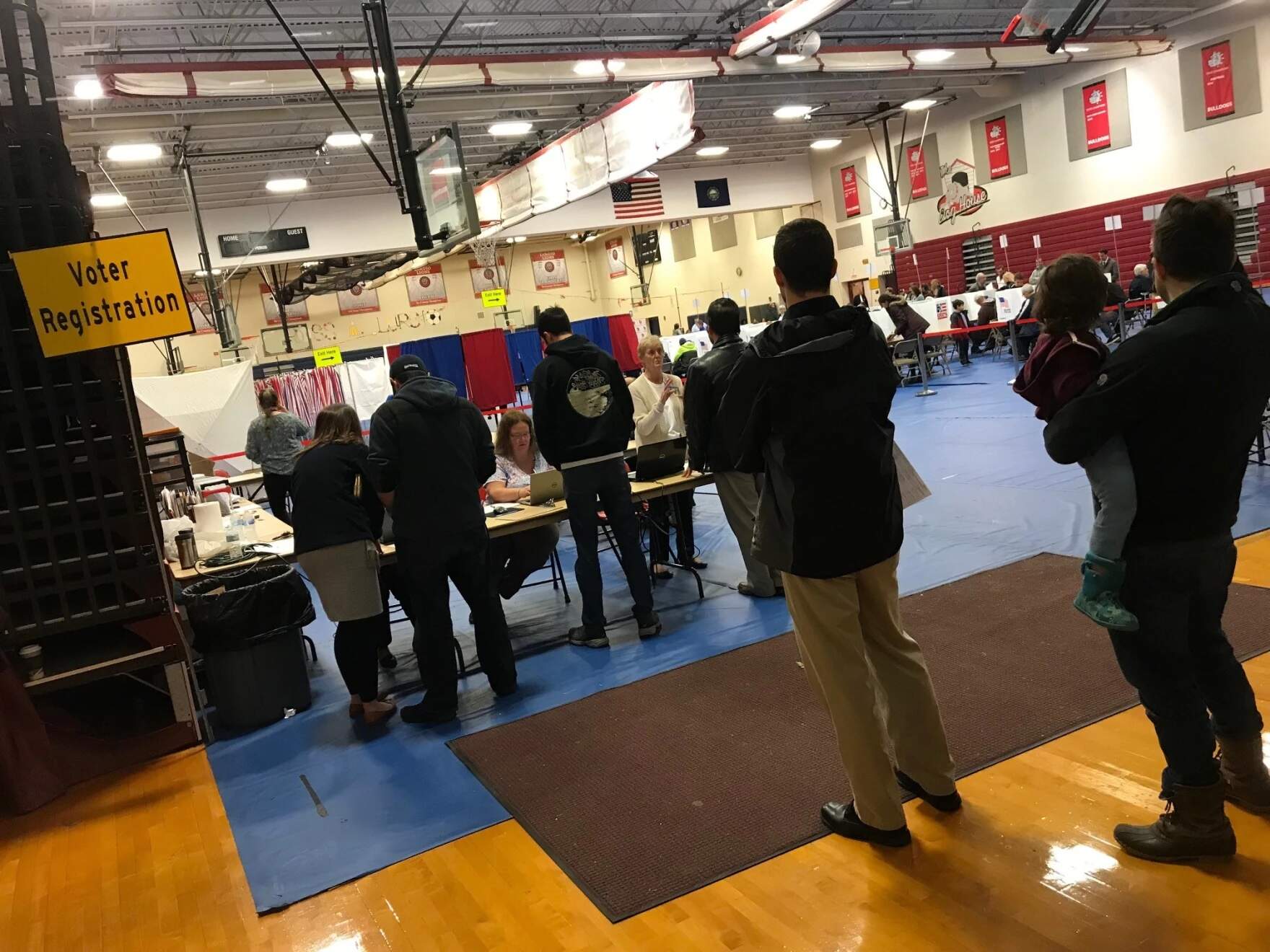 People line up to register to vote in Bedford, New Hampshire. (Allegra Boverman for NHPR)