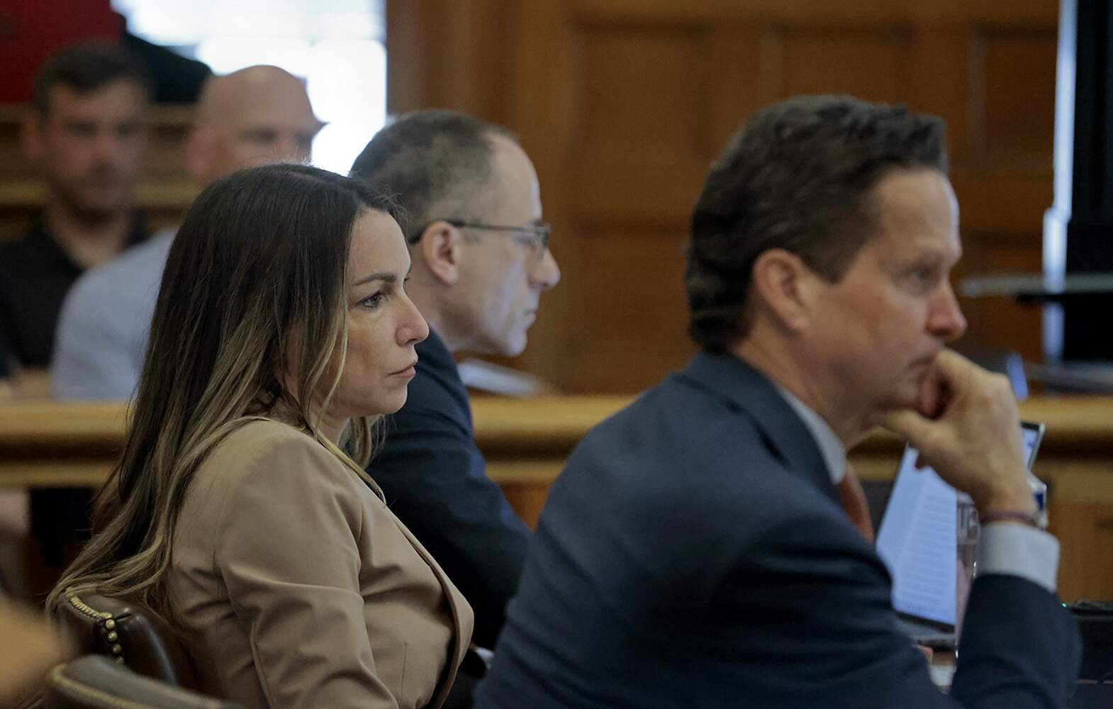 Retired forensic pathologist Dr. Frank Sheridan (not shown) is questioned by defense attorney Elizabeth Little during the murder trial for Karen Read at Norfolk Superior Court, in Dedham, Mass., Monday, June 24, 2024. (Pat Greenhouse/The Boston Globe via AP)